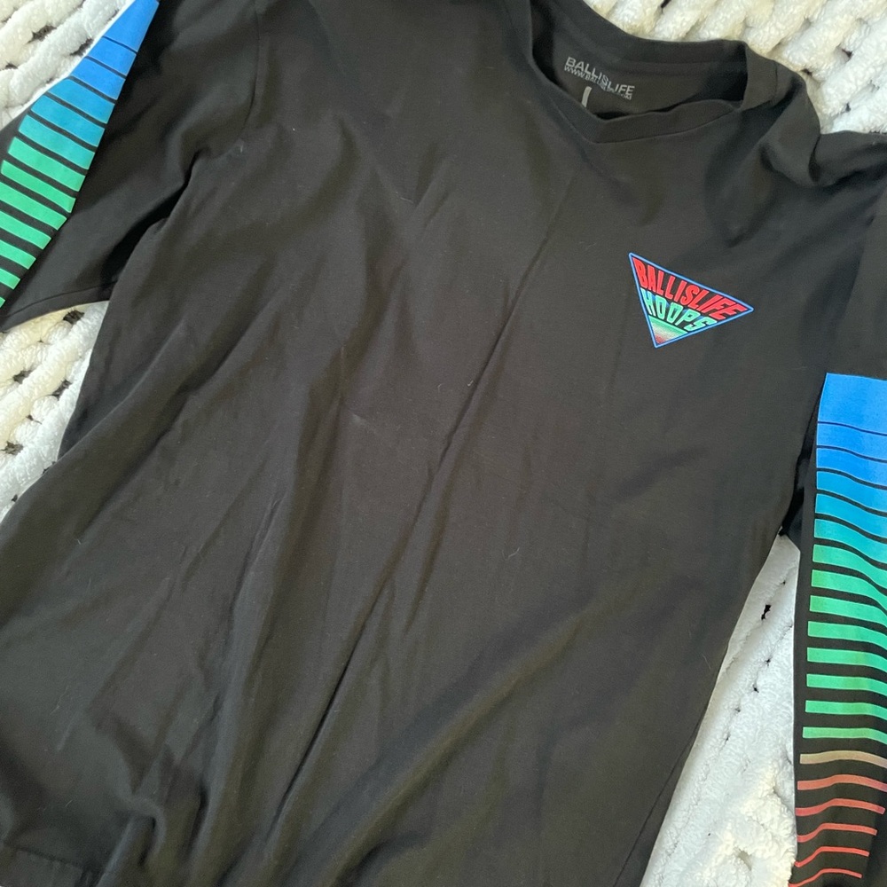 Ballislife Black Long Sleeve Shirt with Striped Sleeves